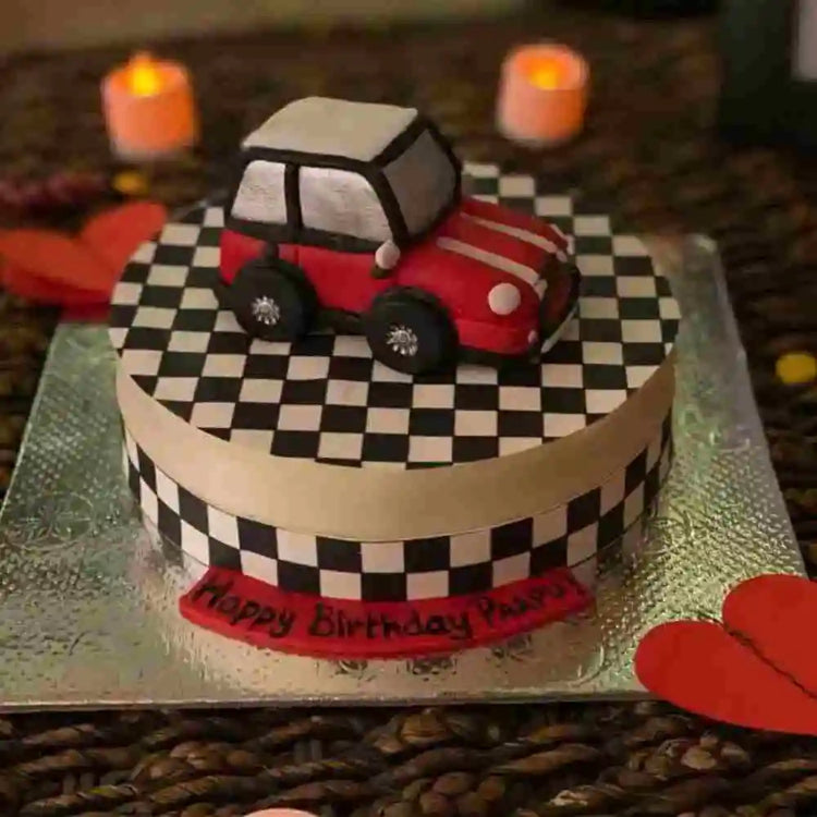 Shop Mini Cooper birthday cake with personalized message for car enthusiasts