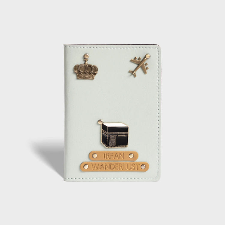 Shop mint personalized passport cover with travel charms and names