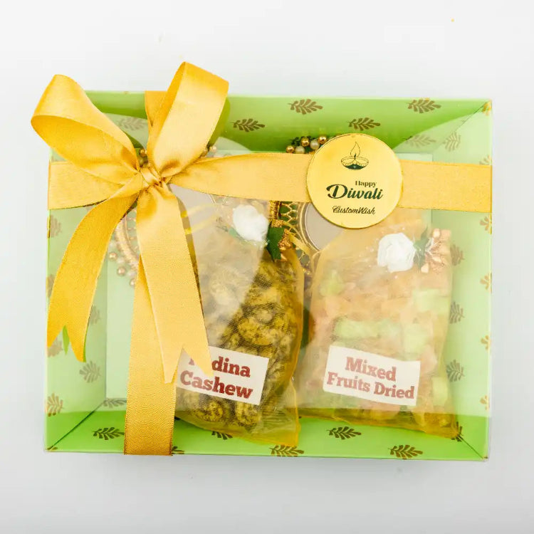 Order fry fruit hamper with mixed pearl t-light holder