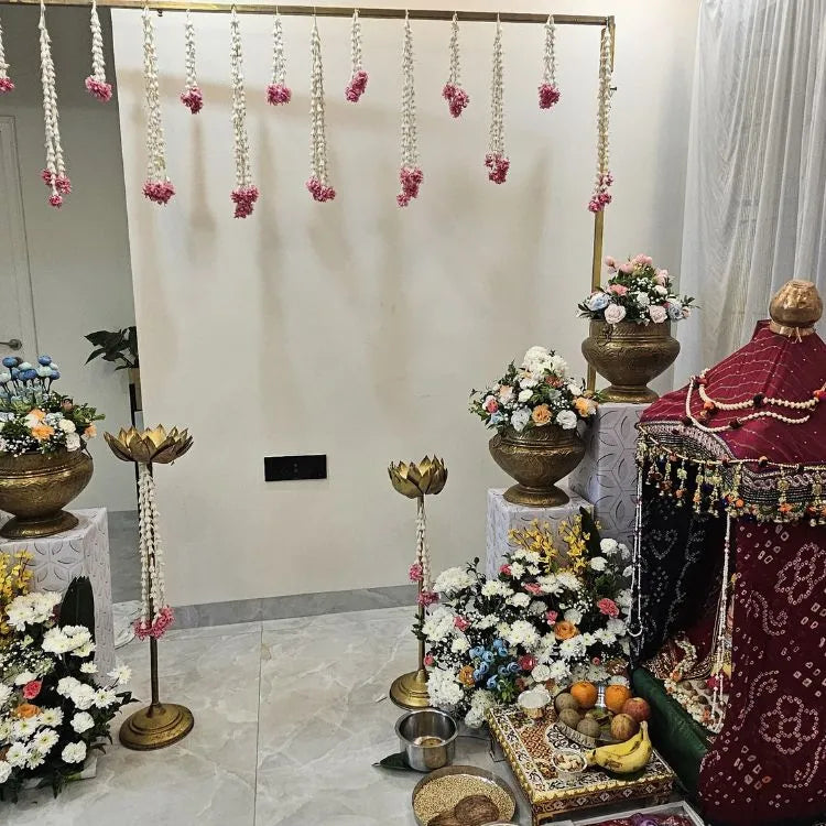 Enquire about modern floral arrangement with brass vase and mixed flowers