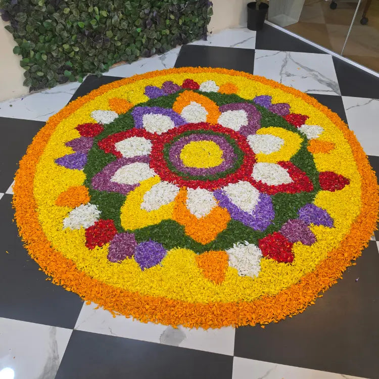 Book Onam Decor Pookolam in Bangalore with Colorful Floral Rangoli