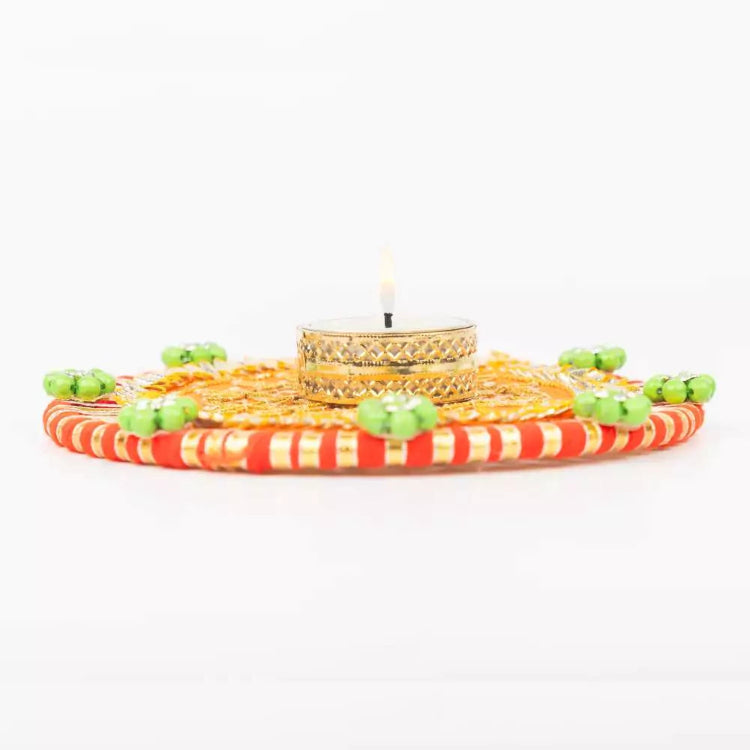 Buy Orange designer T-light holder for Diwali table decor