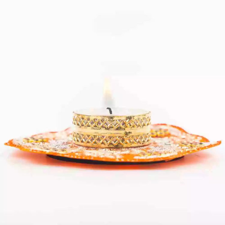Shop Orange Floral T-Light Holder for Diwali Gift Ideas