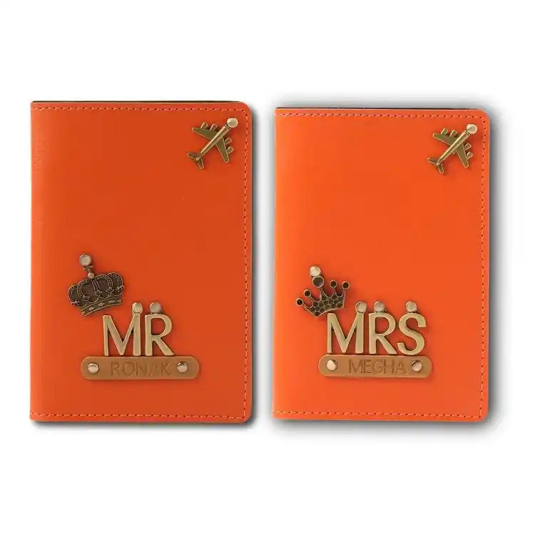 Shop orange Personalised Mr and Mrs Passport Covers with custom names