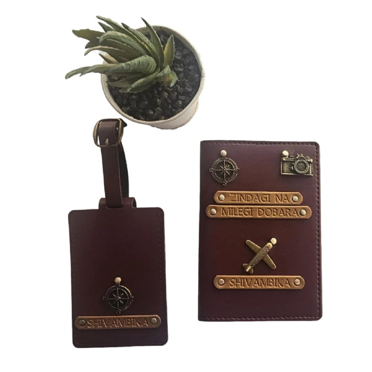 Order Wine personalized passport cover and luggage tag combo for gifting