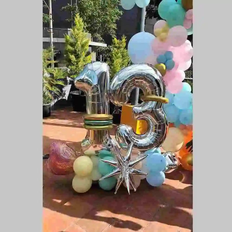 order pastel birthday balloon decor with silver number