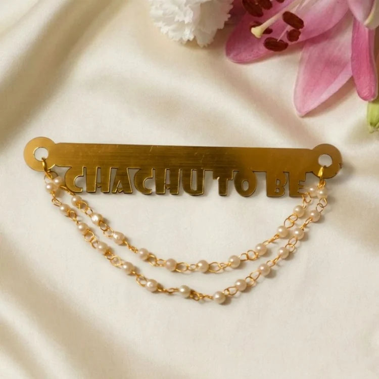Buy personalized chachu to Be baby shower badge with pearl chains