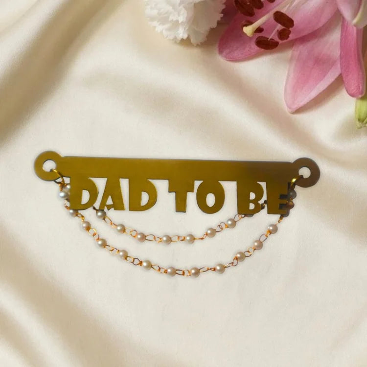 Shop personalized baby shower badge with Papa to Be gold pearl design