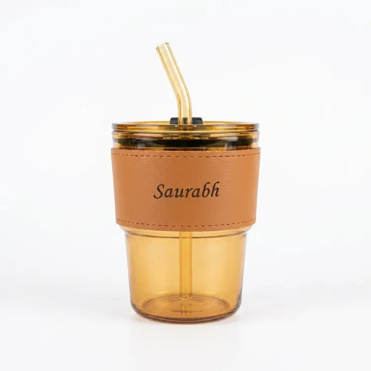Buy personalized coffee mug with leather sleeve for corporate gifting