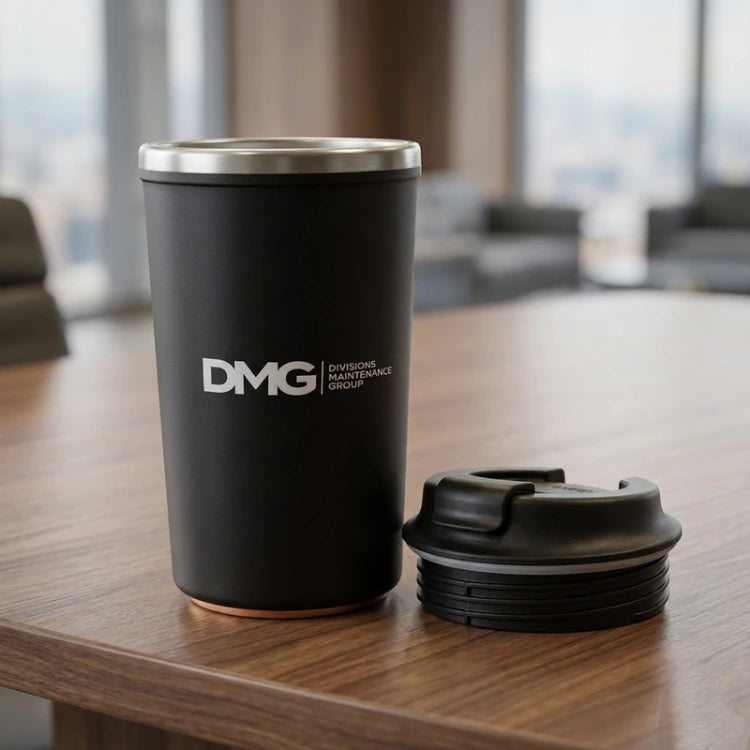 Buy personalized corporate travel mug with company logo for employees
