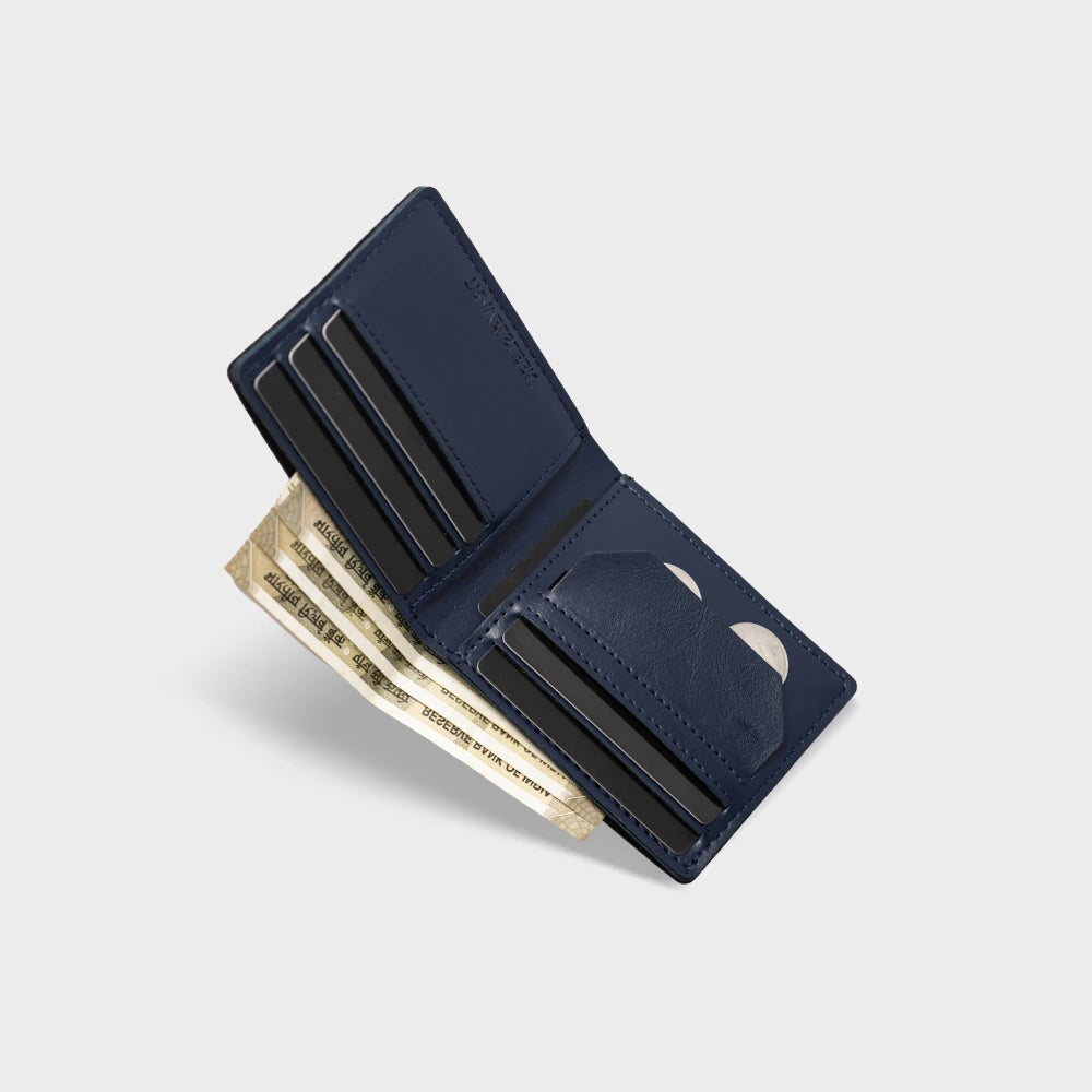 Buy blue personalized men's wallet with card slots, cash and coin pocket