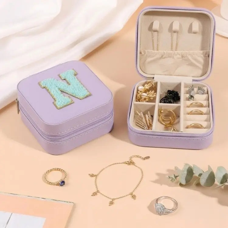 Buy personalized purple travel jewelry case with initial