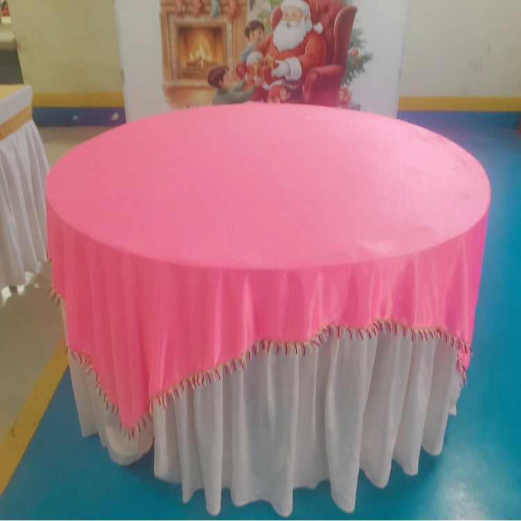 Book pink and white Christmas office table decoration with festive backdrop