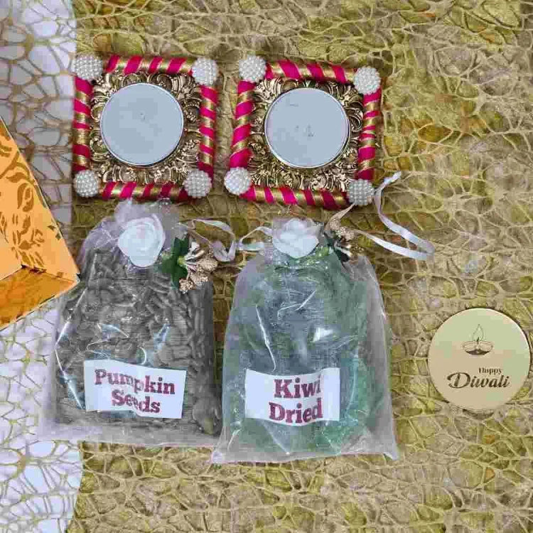 Shop Pumpkin Seeds and Dried Kiwi Diwali Gift Hamper Online with Festive Tray