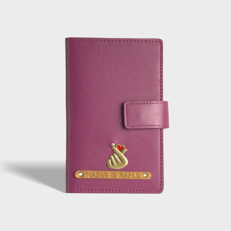 Order purple personalized dual passport cover with charm and name designs