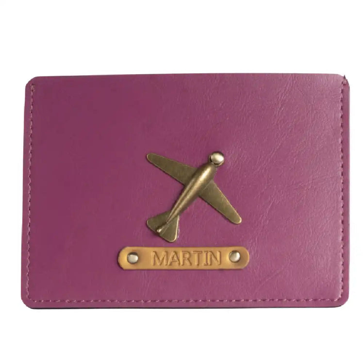 Get purple personalized travel passport case with custom charm