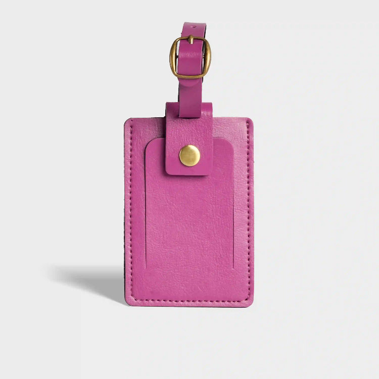 Buy Purple travel luggage tag showing adjustable buckle strap