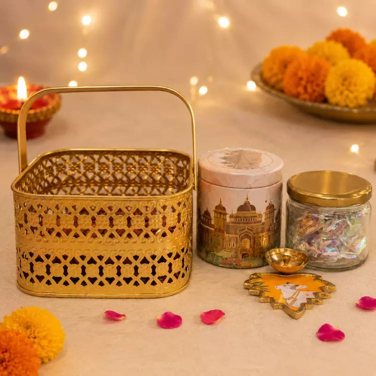 Purchase Royal Diwali Festive Treat Hamper with metal tray and Pichwai diya