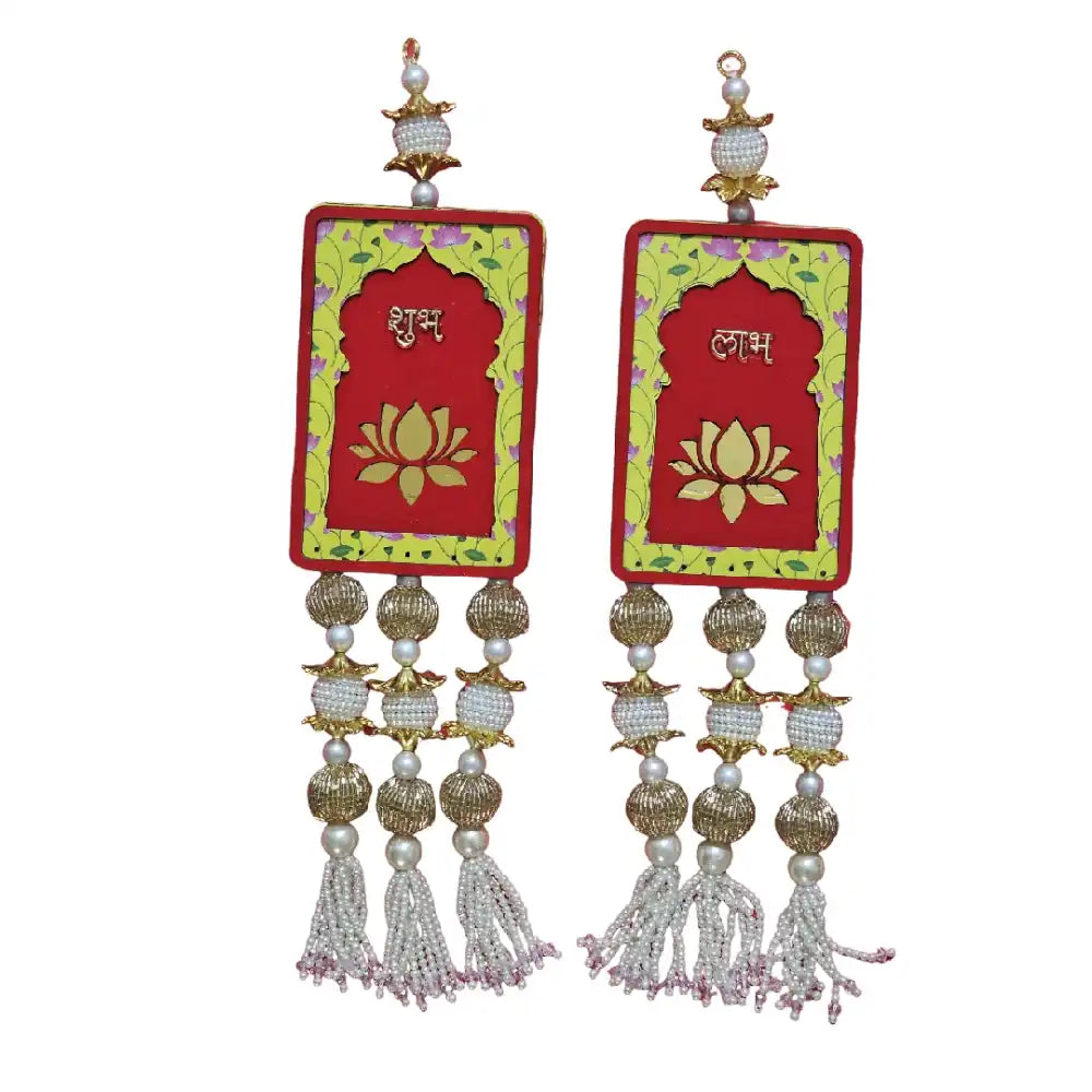 Order Shubh Labh door hangings with gold-tone beads and decorative tassels
