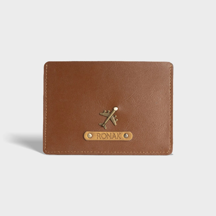 Buy tan personalized travel passport cover with name charm