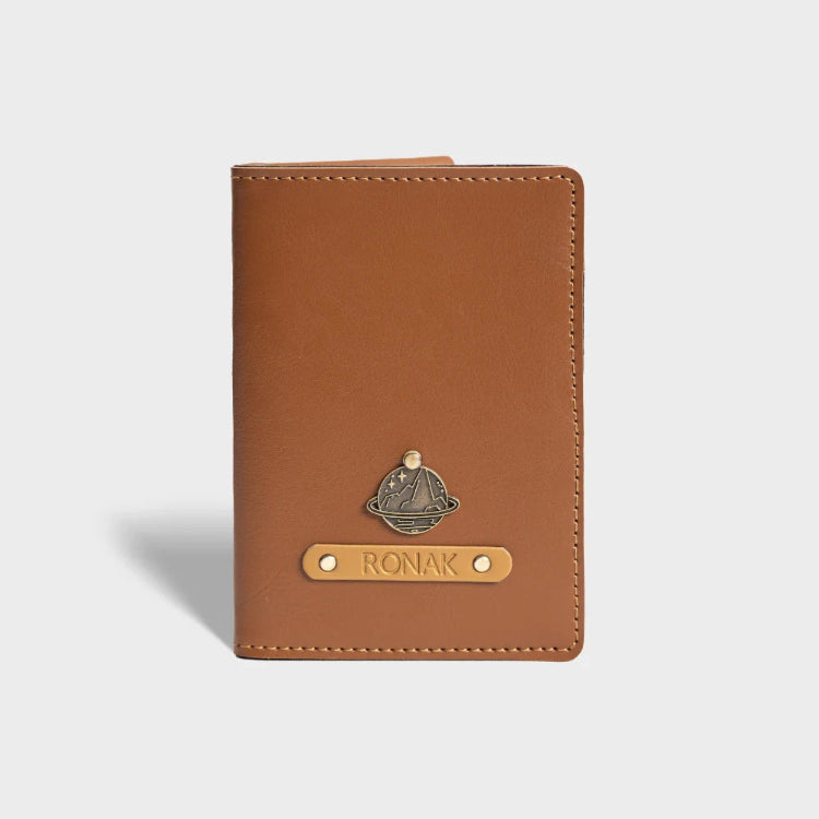 Buy tan personalized travel passport holder with name and charm