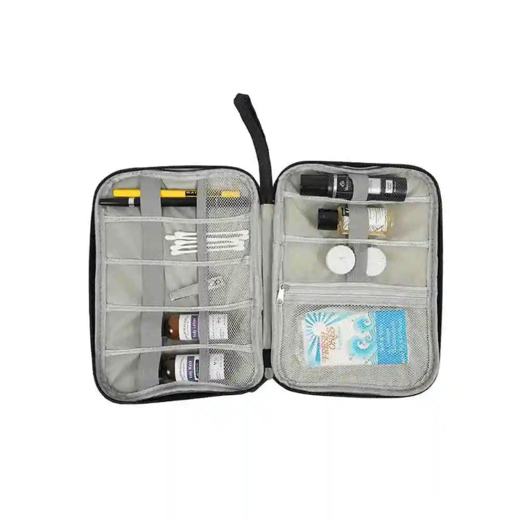 Get multi compartment travel digi pouch with breathable mesh and elastic gadget bands