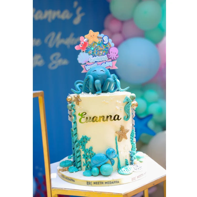 Order Under the Sea Birthday Decor with ocean-themed octopus cake and personalized birthday cake topper