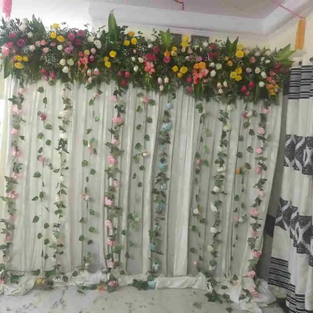  Wedding Floral Decor at Home with fresh and artificial flowers, green foliage and elegant draped backdrop decoration