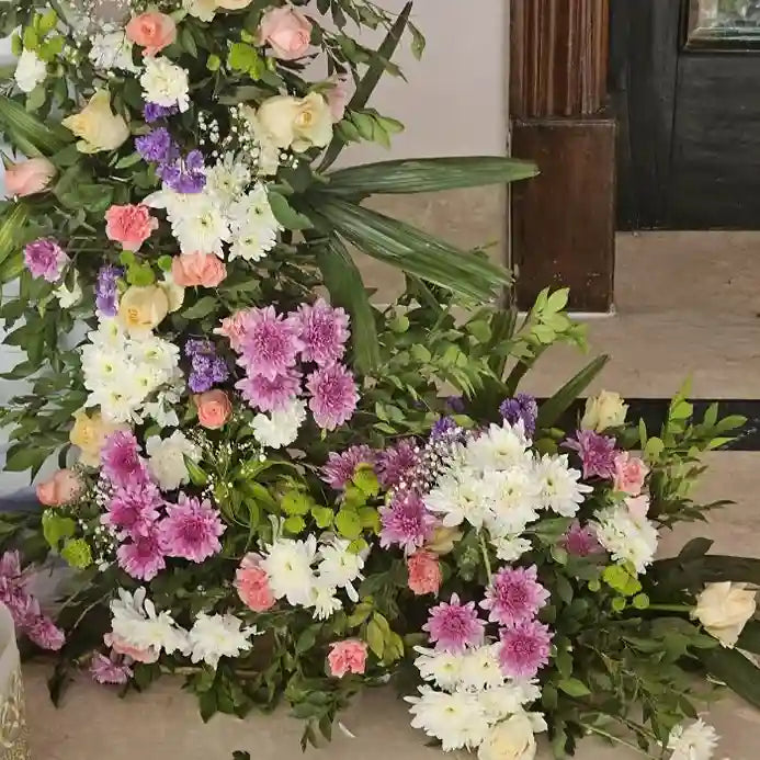Get Quote for wedding floral welcome board decoration with flower arch