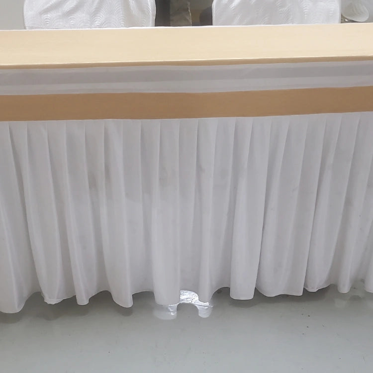 Hire white Christmas office decoration with table draping for corporate events