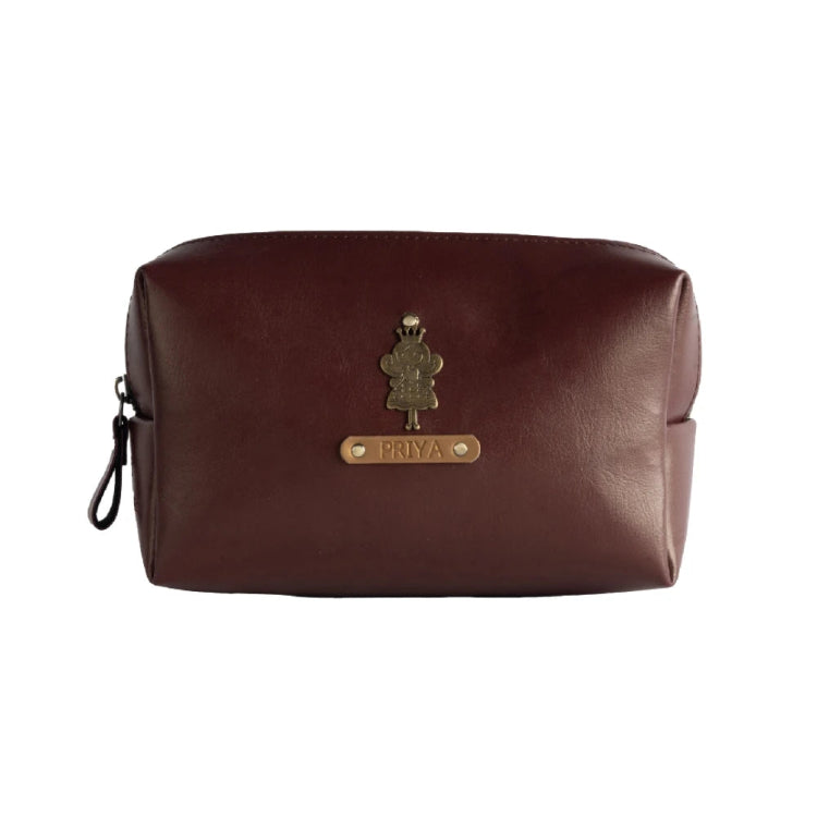 Shop personalized travel pouch in wine with decorative doll charm and custom name tag